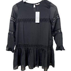 ELLA MOSS Girls Party Dress Size 12 Black Ruffle Lace Holiday Christmas NWT